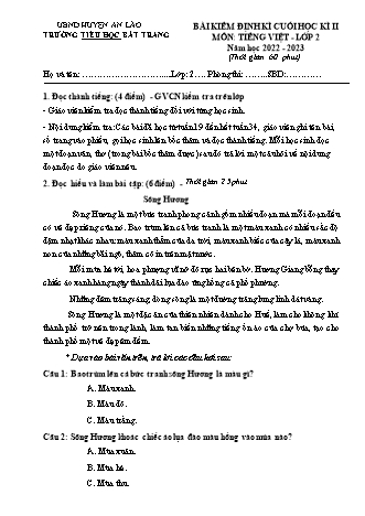 Bài kiểm tra định kì cuối học kì II môn Tiếng Việt 2 - Trường TH Bát Tràng, Huyện An Lão - Năm học 2022-2023 (Có đáp án)