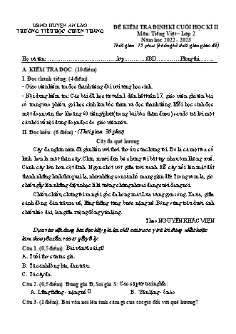 Bài kiểm tra định kì cuối học kì II môn Tiếng Việt 2 - Trường TH Chiến Thắng, Huyện An Lão - Năm học 2022-2023 (Hướng dẫn chấm)