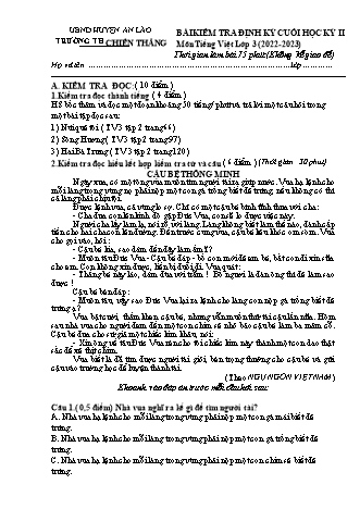 Bài kiểm tra định kì cuối học kì II môn Tiếng Việt 3 - Trường TH Chiến Thắng, Huyện An Lão - Năm học 2022-2023 (Hướng dẫn chấm)