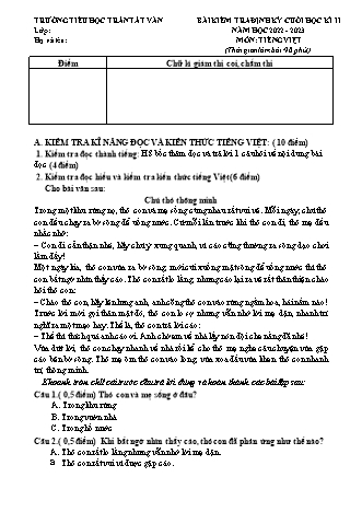Bài kiểm tra định kì cuối học kì II môn Tiếng Việt 3 - Trường TH Trần Tất Văn, Huyện An Lão - Năm học 2022-2023 (Ma trận + Hướng dẫn chấm)(Nguyễn Thị Kim Liên)