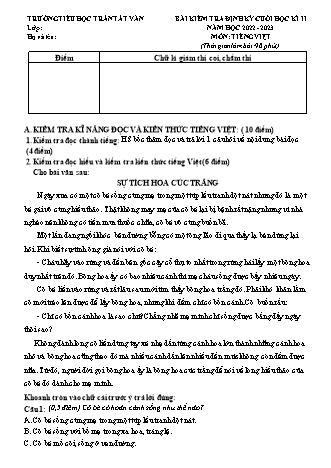 Bài kiểm tra định kì cuối học kì II môn Tiếng Việt 3 - Trường TH Trần Tất Văn, Huyện An Lão - Năm học 2022-2023 (Ma trận + Hướng dẫn chấm)(Bùi Thị Quỳnh Trang)