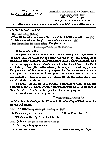 Bài kiểm tra định kì cuối học kì II môn Tiếng Việt 4 - Trường TH Tân Viên, Huyện An Lão - Năm học 2022-2023 (Ma trận + Hướng dẫn chấm)
