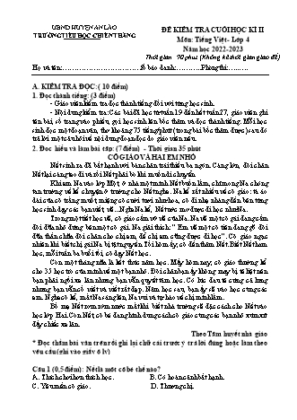 Bài kiểm tra định kì cuối học kì II môn Tiếng Việt 4 - Trường TH Chiến Thắng, Huyện An Lão - Năm học 2022-2023 (Hướng dẫn chấm)