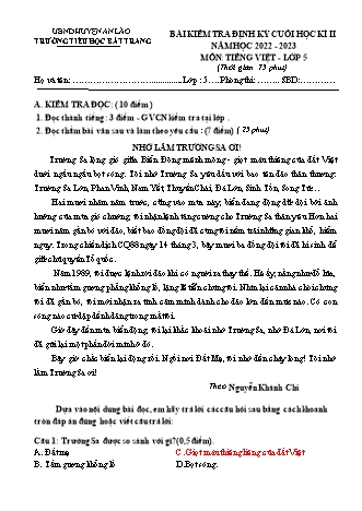 Bài kiểm tra định kì cuối học kì II môn Tiếng Việt 5 - Trường TH Bát Tràng, Huyện An Lão - Năm học 2022-2023 (Có đáp án)