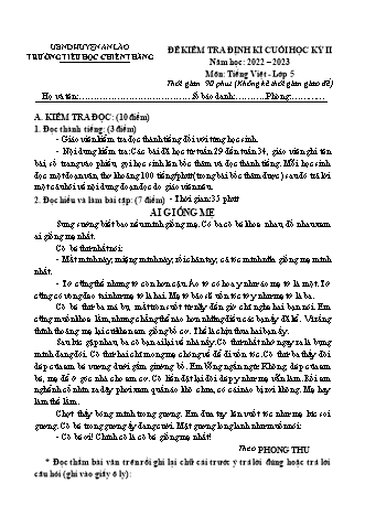 Bài kiểm tra định kì cuối học kì II môn Tiếng Việt 5 - Trường TH Chiến Thắng, Huyện An Lão - Năm học 2022-2023 (Hướng dẫn chấm)