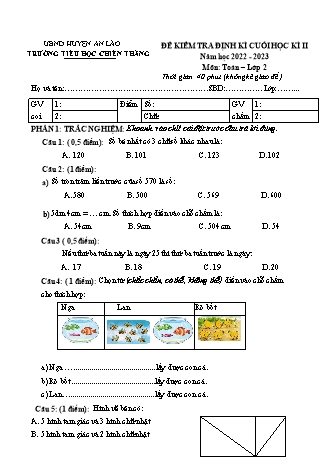 Bài kiểm tra định kì cuối học kì II môn Toán 2 - Trường TH Chiến Thắng, Huyện An Lão - Năm học 2022-2023 (Hướng dẫn chấm)
