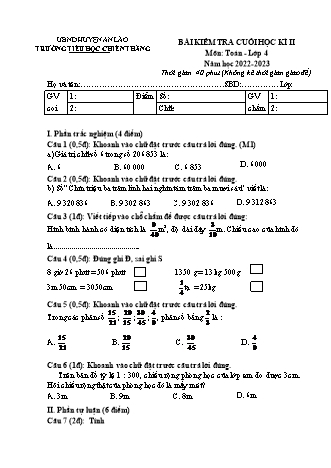 Bài kiểm tra định kì cuối học kì II môn Toán 4 - Trường TH Chiến Thắng, Huyện An Lão - Năm học 2022-2023 (Hướng dẫn chấm)