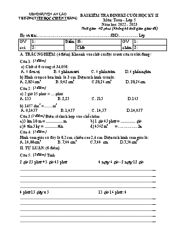 Bài kiểm tra định kì cuối học kì II môn Toán 5 - Trường TH Chiến Thắng, Huyện An Lão - Năm học 2022-2023 (Hướng dẫn chấm)