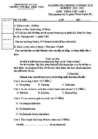 Bài kiểm tra định kì cuối học kì II môn Toán, Tiếng Việt 1 - Trường TH Quốc Tuấn, Huyện An Lão - Năm học 2022-2023 (Hướng dẫn chấm)