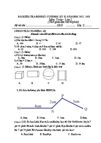 Bài kiểm tra định kì cuối học kì II môn Toán, Tiếng Việt 2 - Năm học 2022-2023 (Hướng dẫn chấm)