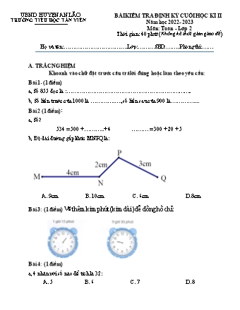 Bài kiểm tra định kì cuối học kì II môn Toán, Tiếng Việt 2 - Trường TH Tân Viên, Huyện An Lão - Năm học 2022-2023 (Ma trận + Hướng dẫn chấm)