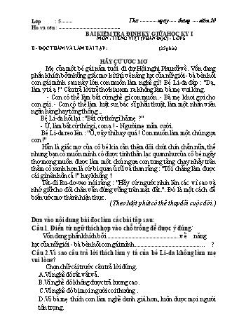 Bài kiểm tra định kì giữa học kì I môn Tiếng Việt 5