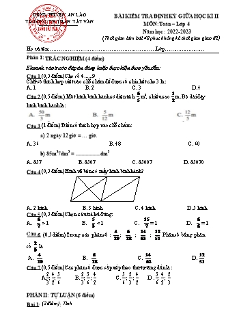 Bài kiểm tra định kì giữa học kì II môn Toán 4 - Trường TH Trần Tất Văn, Huyện An Lão - Năm học 2022-2023 (Ma trận + Hướng dẫn chấm)