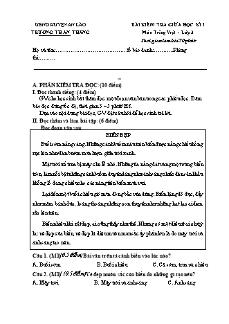 Bài kiểm tra giữa học kì I môn Tiếng Việt 3 - Trường TH An Thắng, Huyện An Lão (Nguyễn Thúy Hà)