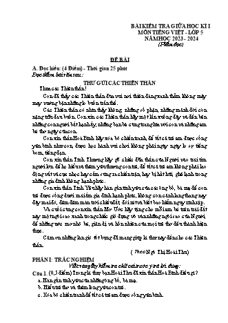 Bài kiểm tra giữa học kì I môn Tiếng Việt 5 - Năm học 2023-2024 (Kèm hướng dẫn chấm)