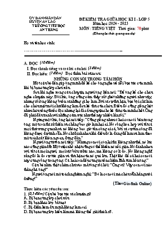 Bài kiểm tra giữa học kì I môn Tiếng Việt 5 - Trường TH An Thắng, Huyện An Lão (Có đáp án)(Vũ Thị Hiền)