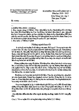 Bài kiểm tra giữa học kì I môn Tiếng Việt Lớp 5 - Trường TH An Thắng, Huyện An Lão - Năm học 2024-2025