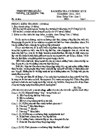 Bài kiểm tra giữa học kì II môn Tiếng Việt 5 - Trường TH Trường Thọ, Huyện An Lão - Năm học 2024-2025 (Đề 2)