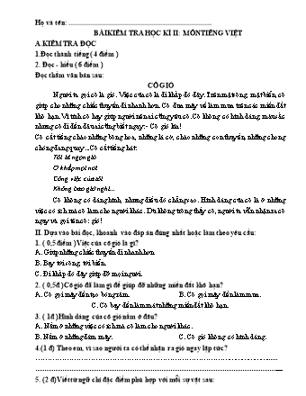 Bài kiểm tra học kì II môn Toán, Tiếng Việt 2 - Năm học 2022-2023