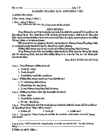 Bài kiểm tra học kì II môn Toán, Tiếng Việt Lớp 2