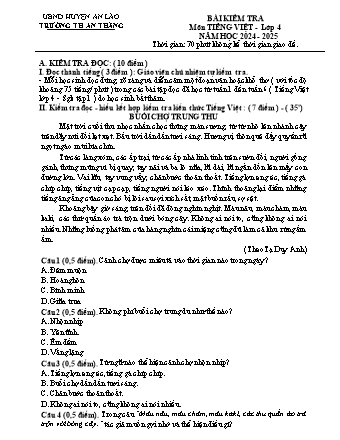 Bài kiểm tra môn Tiếng Việt 4 - Trường TH An Thắng, Huyện An Lão - Năm học 2024-2025 (Kèm hướng dẫn chấm)(Bùi Thị Hà)
