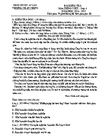 Bài kiểm tra môn Tiếng Việt 4 - Trường TH An Thắng, Huyện An Lão - Năm học 2024-2025 (Kèm hướng dẫn chấm)(Hoàng Thị Quyết)