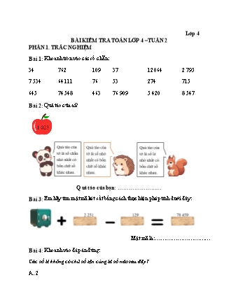Bài kiểm tra môn Toán 4 - Tuần 2