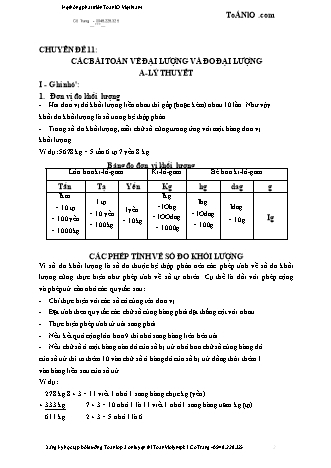 Chuyên đề bồi dưỡng nâng cao Toán 3 - Chuyên đề 11: Các bài toán về đại lượng và đo đại lượng