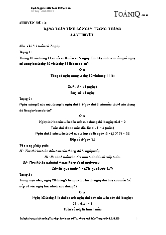Chuyên đề bồi dưỡng nâng cao Toán 3 - Chuyên đề 13: Dạng toán tính số ngày trong tháng