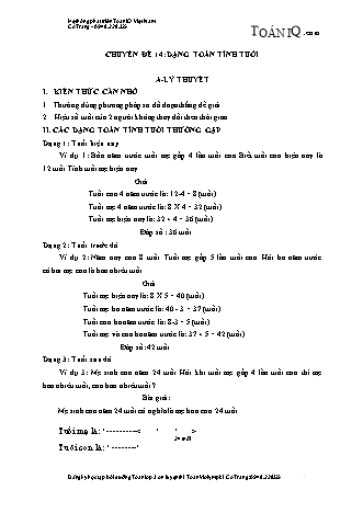 Chuyên đề bồi dưỡng nâng cao Toán 3 - Chuyên đề 14: Dạng toán tính tuổi
