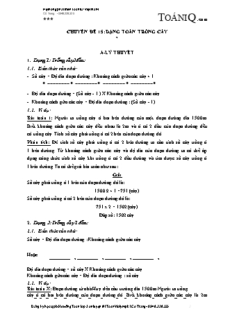 Chuyên đề bồi dưỡng nâng cao Toán 3 - Chuyên đề 15: Dạng toán trồng cây