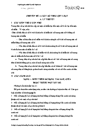 Chuyên đề bồi dưỡng nâng cao Toán 3 - Chuyên đề 16: Dãy số theo quy luật