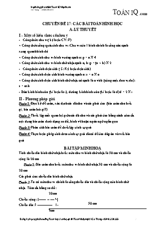 Chuyên đề bồi dưỡng nâng cao Toán 3 - Chuyên đề 17: Các bài toán hình học