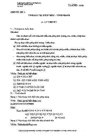 Chuyên đề bồi dưỡng nâng cao Toán 3 - Chuyên đề 2: Tính giá trị biểu thức, tính nhanh