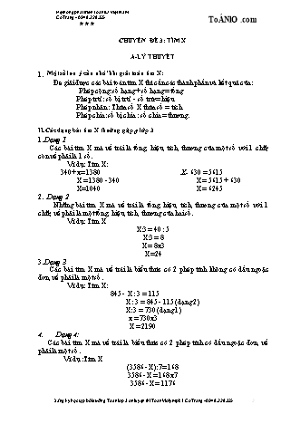 Chuyên đề bồi dưỡng nâng cao Toán 3 - Chuyên đề 3: Tìm x