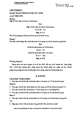 Chuyên đề bồi dưỡng nâng cao Toán 3 - Chuyên đề 8: Dạng toán tính ngược từ cuối