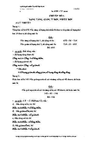 Chuyên đề bồi dưỡng nâng cao Toán 3 - Chuyên đề 9: Dạng tăng giảm, ít hơn, nhiều hơn