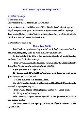 Đề kiểm tra cuối học kì 2 môn Tiếng Việt 5 (Kết nối tri thức)(Ma trận + Đáp án)