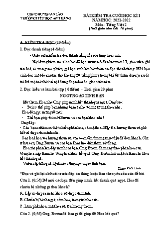 Đề kiểm tra cuối học kì I môn Tiếng Việt 2 - Trường TH An Thắng, Huyện An Lão (Năm học 2021-2022)(Kèm hướng dẫn chấm)