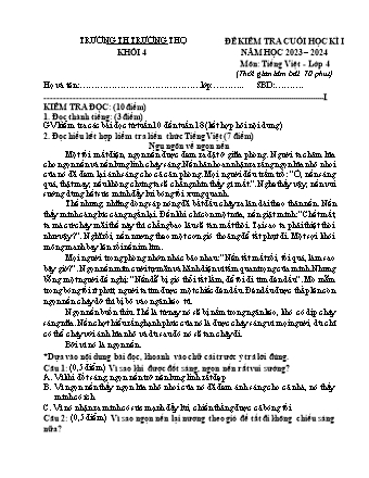 Đề kiểm tra cuối học kì I môn Tiếng Việt 4 - Trường TH Trường Thọ - Năm học 2023-2024 (Đề 5 - Có đáp án)