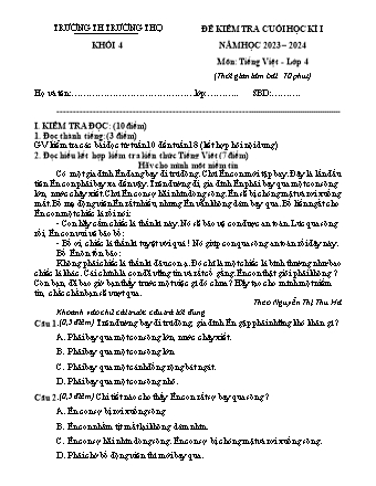 Đề kiểm tra cuối học kì I môn Tiếng Việt 4 - Trường TH Trường Thọ - Năm học 2023-2024 (Đề 2 - Có đáp án)