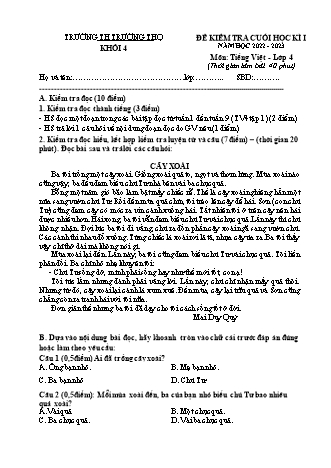 Đề kiểm tra cuối học kì I môn Tiếng Việt 4 - Trường TH Trường Thọ - Năm học 2023-2024 (Đề 3 - Có đáp án)