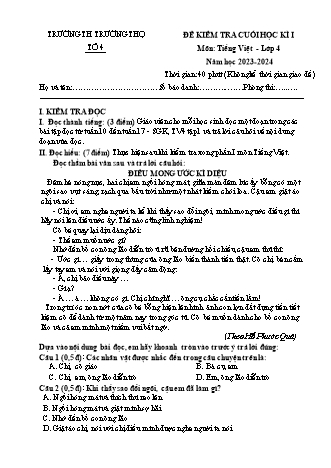 Đề kiểm tra cuối học kì I môn Tiếng Việt 4 - Trường TH Trường Thọ - Năm học 2023-2024 (Đề 4 - Có đáp án)