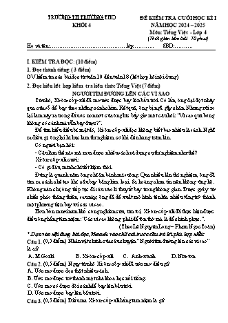 Đề kiểm tra cuối học kì I môn Tiếng Việt 4 - Trường TH Trường Thọ - Năm học 2024-2025 (Có đáp án)
