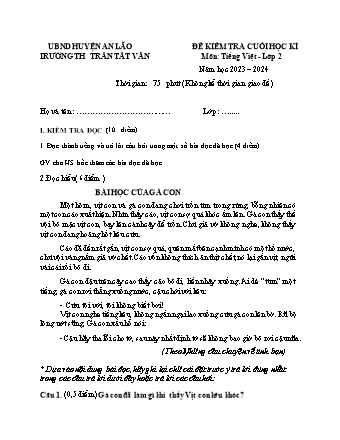 Đề kiểm tra cuối học kì I môn Tiếng Việt Lớp 2 - Trường TH Trần Tất Văn, Huyện An Lão - Năm học 2023-2024