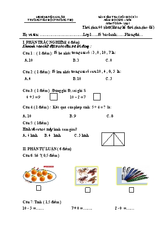 Đề kiểm tra cuối học kì I môn Toán, Tiếng Việt 1 - Trường TH Trường Thọ, Huyện An Lão - Năm học 2023-2024