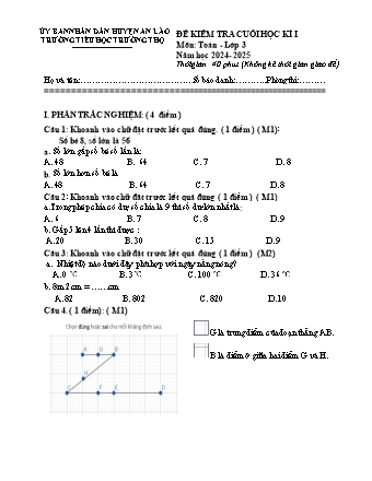 Đề kiểm tra cuối học kì I môn Toán, Tiếng Việt 3 - Trường TH Trường Thọ, Huyện An Lão - Năm học 2024-2025 (Đề 1)