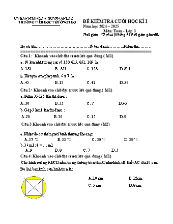 Đề kiểm tra cuối học kì I môn Toán, Tiếng Việt 3 - Trường TH Trường Thọ, Huyện An Lão - Năm học 2024-2025 (Đề 2)