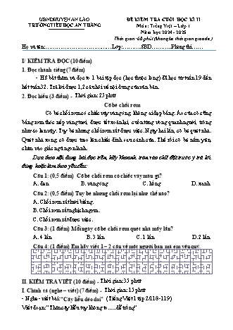 Đề kiểm tra cuối học kì II môn Tiếng Việt 1 - Trường TH An Thắng, Huyện An Lão (Năm học 2024-2025)(Kèm hướng dẫn chấm)