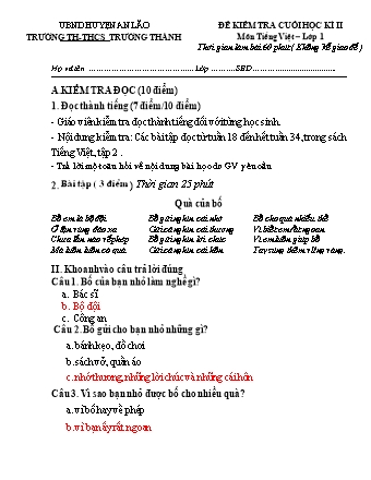 Đề kiểm tra cuối học kì II môn Tiếng Việt 1 - Trường TH-THCS Trường Thành, Huyện An Lão - Năm học 2022-2023 (Kèm hướng dẫn chấm)